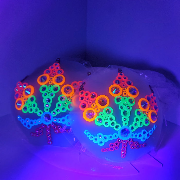 Neon Rainbow Pot Leaf Disco Crystal Pasties