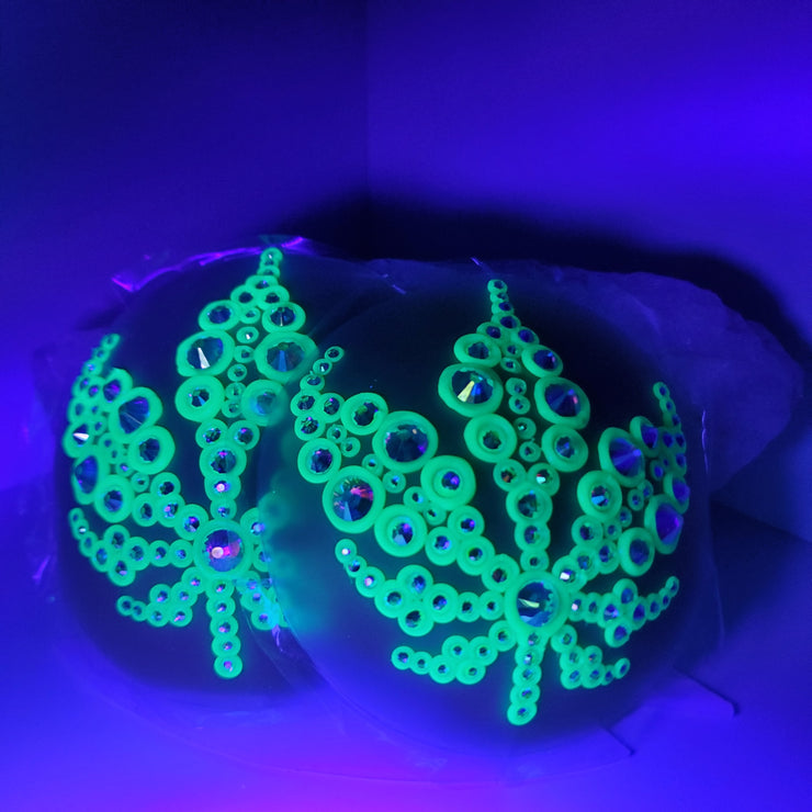Neon Pot Leaf Disco Crystal Pasties
